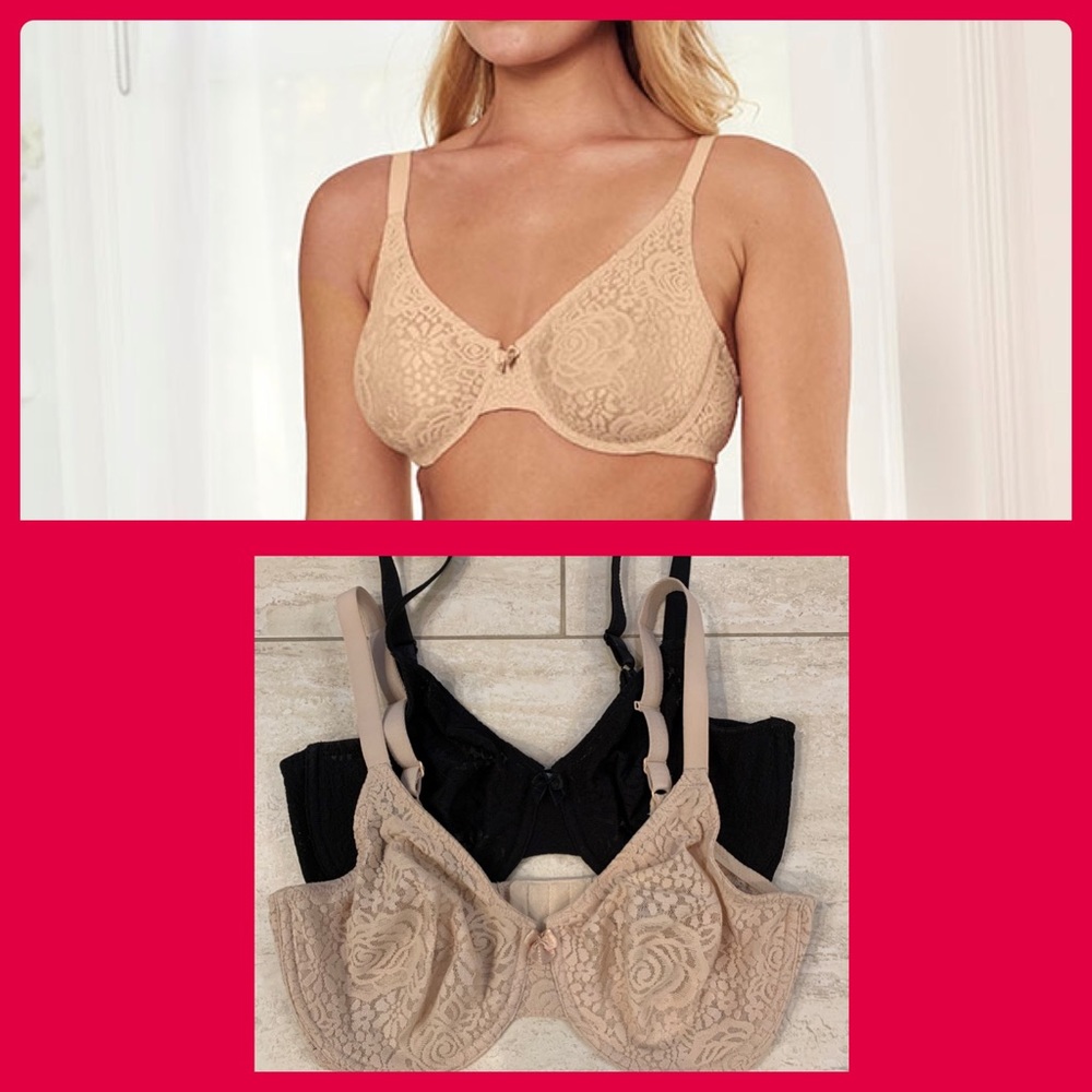 Wacoal Halo unlined lace 34DD black and nude